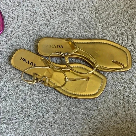 Two pairs Prada, flat metallic sandals - Picture 2 of 14